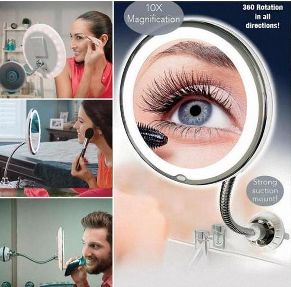 Flexible Light Up Mirror 10X magnification 360-Degree Rotating Makeup Mirror