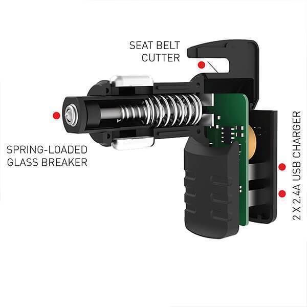 3-in-1 Car Multi-functional Tool, Emergency Escape Tool, Phone Charger, Belt Cutter