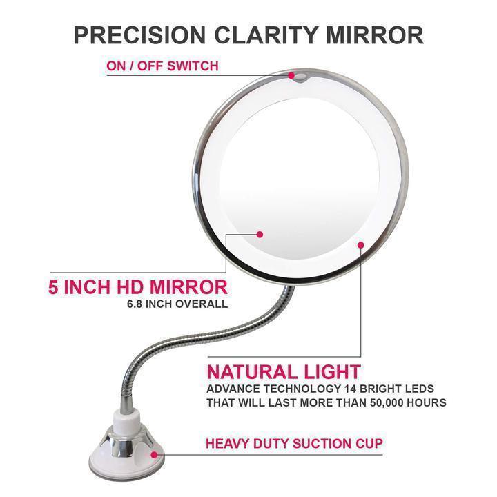 Flexible Light Up Mirror 10X magnification 360-Degree Rotating Makeup Mirror