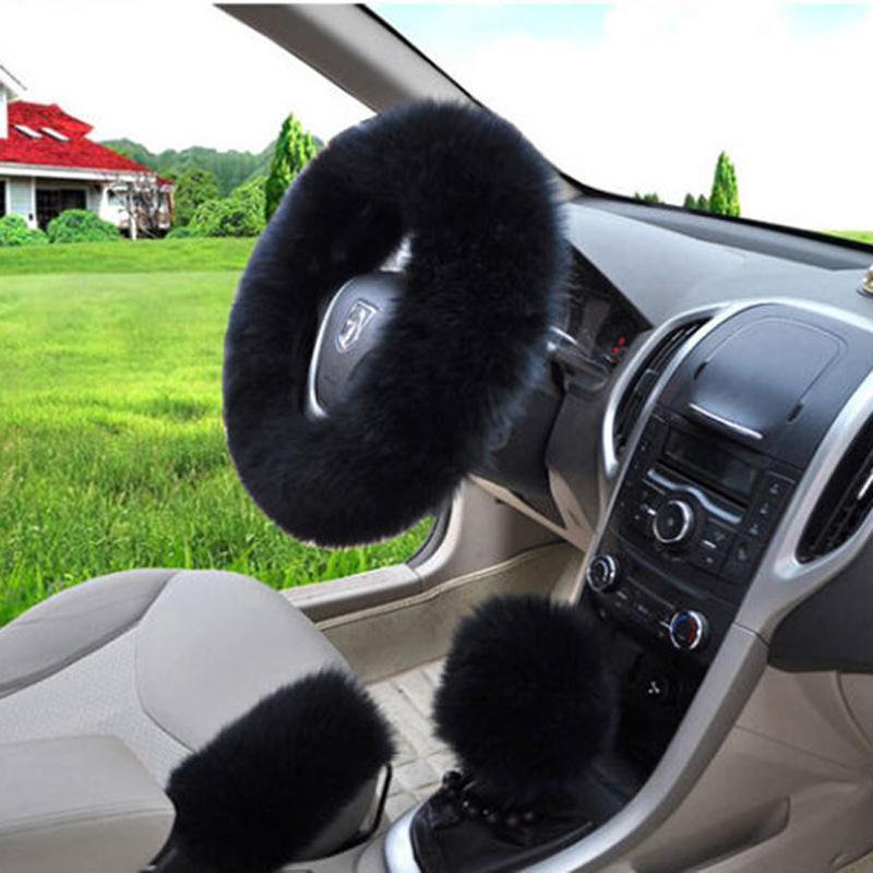 Universal Car Plush Fuzzy Steering Wheel Cover Set (3 pcs)