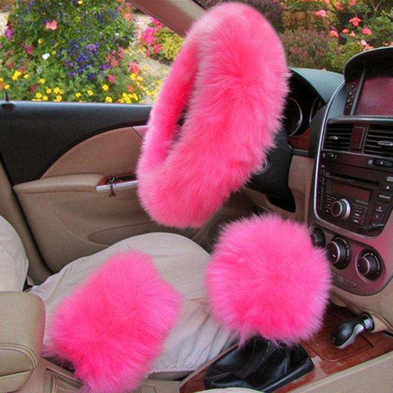 Universal Car Plush Fuzzy Steering Wheel Cover Set (3 pcs)