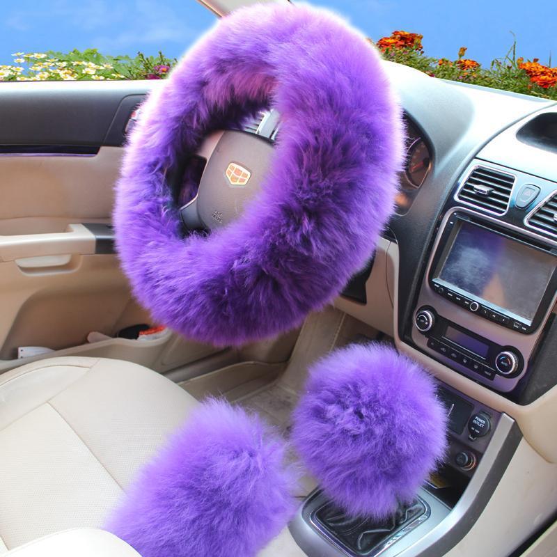 Universal Car Plush Fuzzy Steering Wheel Cover Set (3 pcs)