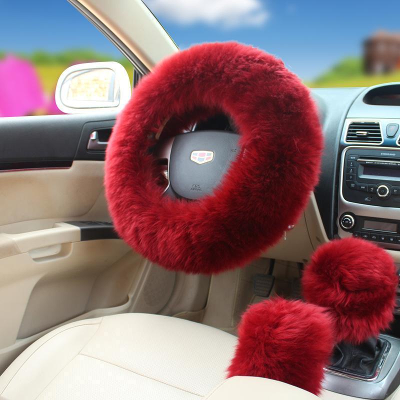 Universal Car Plush Fuzzy Steering Wheel Cover Set (3 pcs)