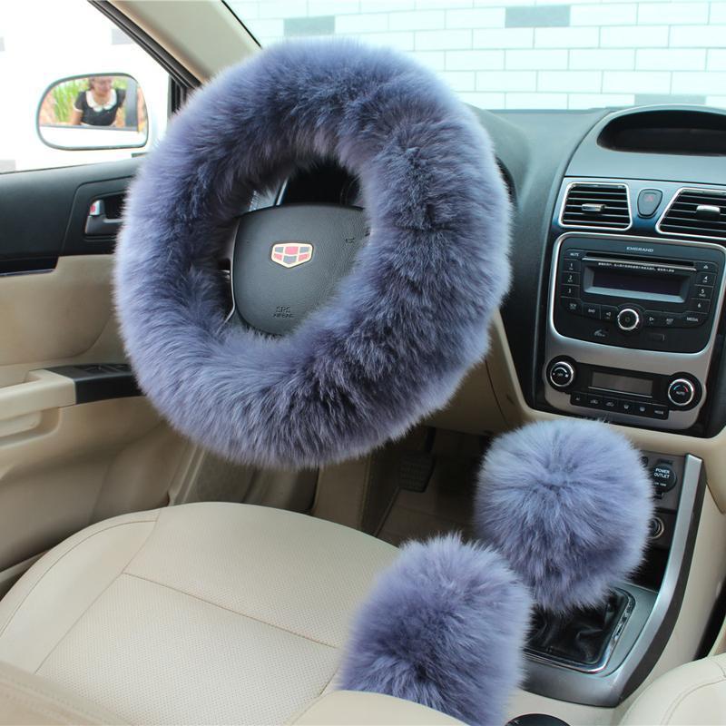 Universal Car Plush Fuzzy Steering Wheel Cover Set (3 pcs)