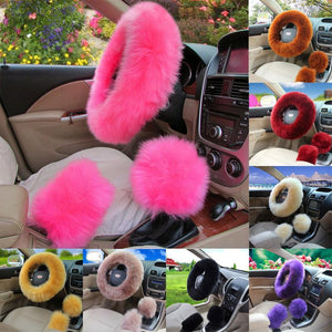 Universal Car Plush Fuzzy Steering Wheel Cover Set (3 pcs)