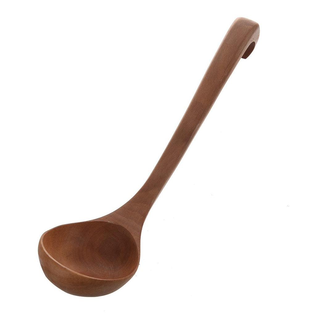 Brown Wooden Soup Ladle With Hook End